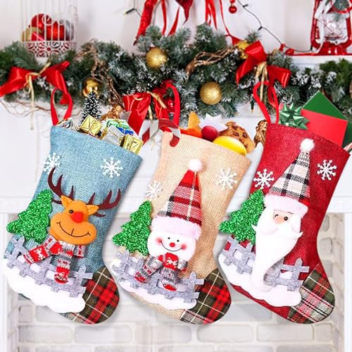 FGen Weihnachsstrumpf, 3 er Weihnachtssocken Deko, Geschenke Taschen Und SüßIgkeiten Taschen, Personalisierte Urlaubs, Christmas Stockings Zum Deko BefüLlen Und AufhäNgen.