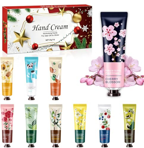 Handcreme Mini Set, 10 Pack Handcreme Mini Weihnachten für Sehr Trockene Hände, Weihnachtsgeschenke, Kleinigkeiten für Adventskalender Frauen, Geschenk für Frauen