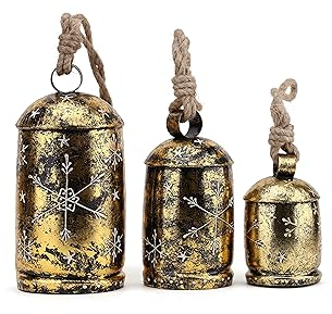 Vivanta Dekorative Kuhglocken mit Jute Seil zum Aufhängen, Glocken für Tür & Türknauf, Weihnachtsglocken für Dekoration, Riesige Weihnachtsschmuck - Ideal für Zuhause und Weihnachtsfest (Gold-E)