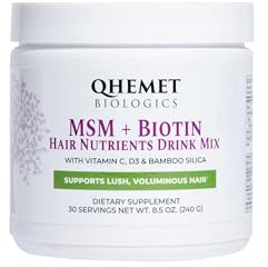 Qhemet Biologics MSM + Biotin Hair Nutrient Drink Mix - Vitamins Powder to Support Lush Volume - Bamboo Silica & Vitamins D3 + B12 for Hair Health - Jumpstart Your Hair Growth Journey (8.5 oz)