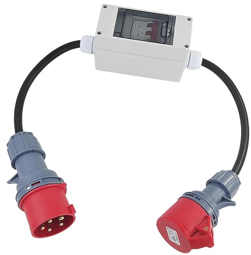 Adapter 32A Stecker auf 16A Kupplung, Gummi Verlängerungskabel 1m, Anschlusskabel mit Stecker, Starkstrom Verteiler, Benutzt für Elektrogeräte Anschließen schwarz