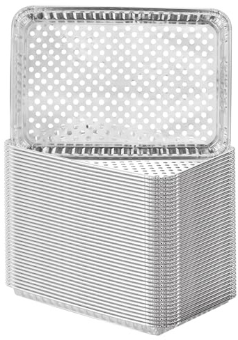 ABuff 20 Pack Disposable Aluminum Foil Grill Topper Pans with Holes, Perforated Grill Grate Liners Trays for Outdoor Grills, BBQ Grill Accessories for Outdoor Cooking and Camping, 16.2 x11.7 Inch