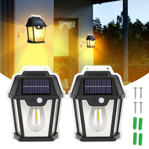 Yangun Lámparas y solares para exteriores con detector de movimiento, 2 unidades de pared exterior, lámpara exterior resistente al