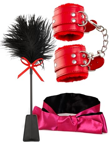 Peitschenfederkitzler rot flauschige Handschellen Rollenspiel Kitzelfeder Kitzler Satin