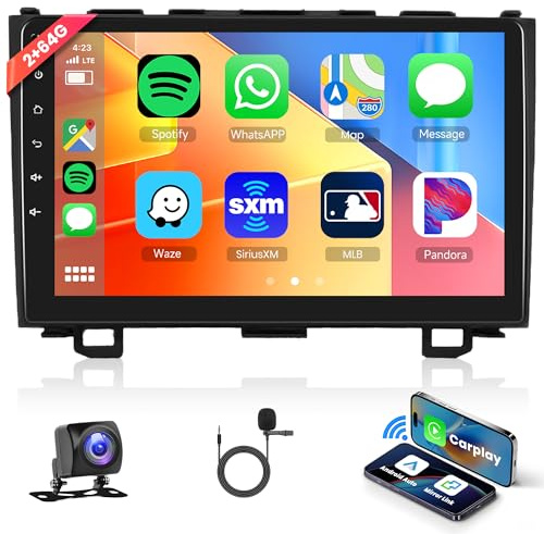 2G+64G Trådlös Carplay Android Radio Bil 2 DIN för Honda CRV CR-V 3 2007–2011 med Android Auto GPS Navi WiFi 9 tums bilradio med spegellänk Bluetooth FM/RDS/Dab+/OBD/SWC bakre kamera