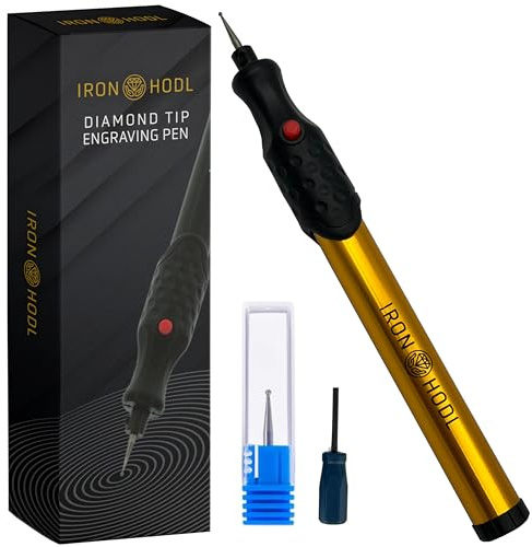IRON HODL - Gravierstift mit Diamantspitze für Metall, Keramik, Glas gravieren - 2X AAA Batteriebetrieben - Engraving Pen Gravierstift Elektrisch für DIY Schmuck und Schloss Gravur Gerät (gold)