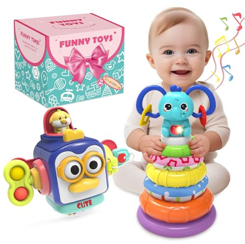 seveclotree 2-in-1 Montessori Spielzeug für Babys,Baby Spielzeug für 6 bis 12 Monate,Busy Sensorisches Spielzeug und Stapelspielzeug,Geschenk für Baby ab 1 2 3 Jahr