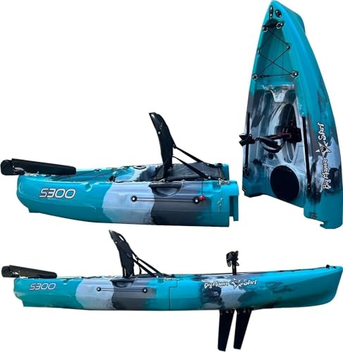 Canoa divisibile da pesca Big Mama Start S300 fishing con propulsione a pinne, timone, seggiolino in alluminio e pagaia (Turchese)