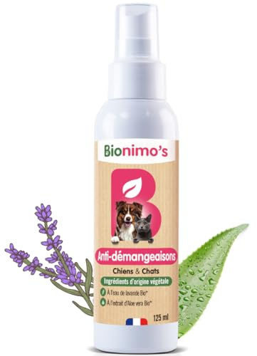 Spray Anti-Démangeaisons Chiens & Chats, Naturel et Végétal. Apaise, soulage et soigne les irritations cutanées. Eau de Lavande Bio, extrait d’Aloe Vera Bio et Huiles Essentielles Bio. 100% Français