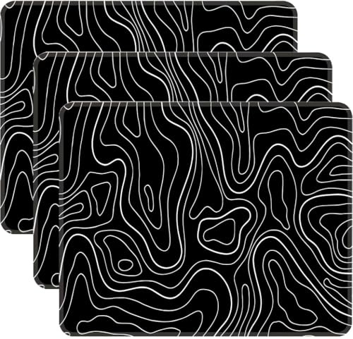 Ningchuya Mouse Mat 3 Pack with Stitched Edges, Topographic Gaming Mouse Pad Non-Slip Rubber Base Mouse Mats for Desk, Laptop, PC (26x21 Black Topo)