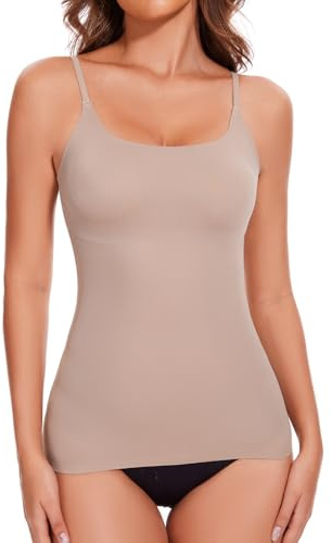SLIMBELLE Body Shaper skjorta nahlos formande camisole Shaping skjorta form undertröja damer linne mage way shapewear spagettiremmar topp, Beige #2, L