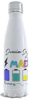 Regalo Profesora Infantil. Botella agua. Botella personalizada. Botella acero inoxidable. Botella térmica de doble capa. Libre BPA. 750ml. Batería Maestro.
