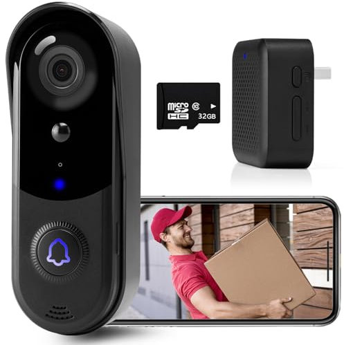 AIMEAR Doorbell Camera Wireless with Chime, WiFi Video Doorbell Camera, 32GB SD Card,No Monthly Fees, 1080P HD, 2-Way Audio, Motion Detection, IP65 Waterproof,2.4G WIFI, Pre-installed