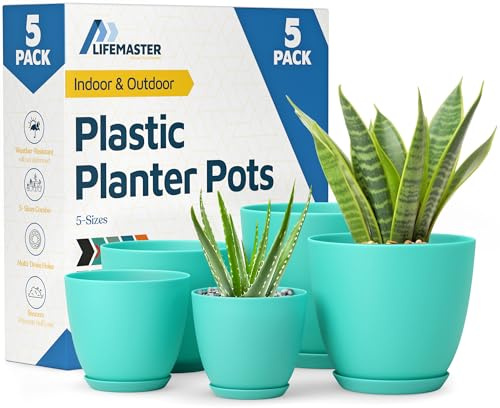Lifemaster Plant Pot, Aqua, Pack of of