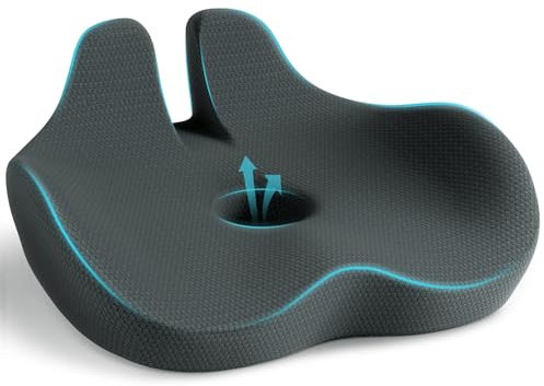 WOWMVP Cojin Silla Oficina de Asiento de Espuma Memoria Viscoelástica Grande Cojines para Oficina, Coche, Hogar con Funda Extraíble (Gris)