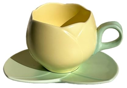 Lwaviwer Taza de cerámica con forma de flor de tulipán para café, taza de té, platillo de cerámica, taza de tulipán, 300 ml, B