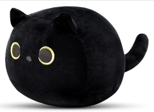 Kiuiom Gato Negro Muñeca,Cojín De ​Peluche De Animales,Juguetes De Regalo Gato Negro,Negros Almohada ​Kawaii Cat,Muñeca De Felpa De Gatos Negros,16CM