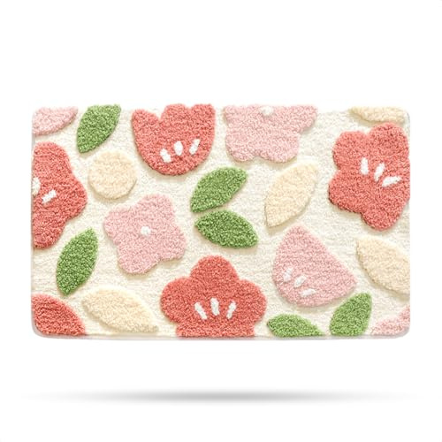 Molesun Niedliche Blumen Badematte 40x60cm, Weich, Saugfähig, Waschbar | Niedlicher Rutschfester Badvorleger, 100% Mikrofaser-Badematten, für Badezimmer Dusche Schlafzimmer Küche, Maschinenwaschbar