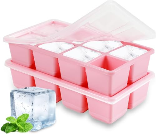 Cubiteras para Hielo 4,5 CM Grande, JRISBO 2Pcs Moldes de Silicona para Cubitos de Hielo XL con Tapa Sin BPA, Fácil Quitar Bandeja Hielo Ice Cube Tray para Whisky Cóctel Café