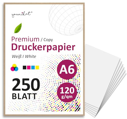 younikat premium kopieringspapper DIN A6 I 120 g/m² för utskrift I 250 vita ark I 105 x 148 mm I tomt papper för utskrift pyssel anteckningar kort recept I dv1551
