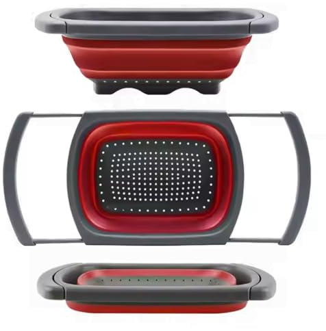 Silicon Colander Extand – Collapsible Expandable Strainer, Space-Saving Sink Strainer & Sieve for Pasta, Veggies, Washing Fruit (Dishwasher Safe, Fruit Basket & Spoon Rest)