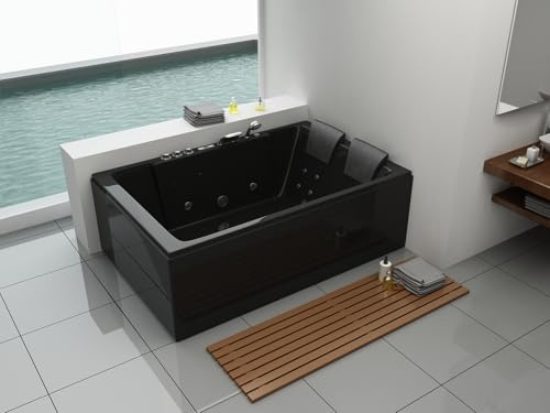 Wellness Point Whirlpool Turin 180 x 120 cm inomhusbruk, 2 platser, 14 bubbelpoolstrålar och 8 luftstrålar, svart, uppvärmning, LED-ljus, Bluetooth-ljudsystem och