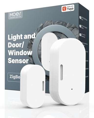 MOES Sensor de Puerta y Ventana Inteligente, Requiere Pasarela ZigBee Tuya, Detector de Luz Inalámbrico para Sistema de Alarma y Hogar, Compatible con Smart Life/MOES/Tuya, 1 Unidad