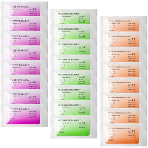 24 Stück Nahtmaterial mit Übungsnadeln – Chirurgisches Nahtset Nachfüllpackung Nadel und Faden Set, Wundnaht-Kit Zusatz Ideal für Praxisübungen