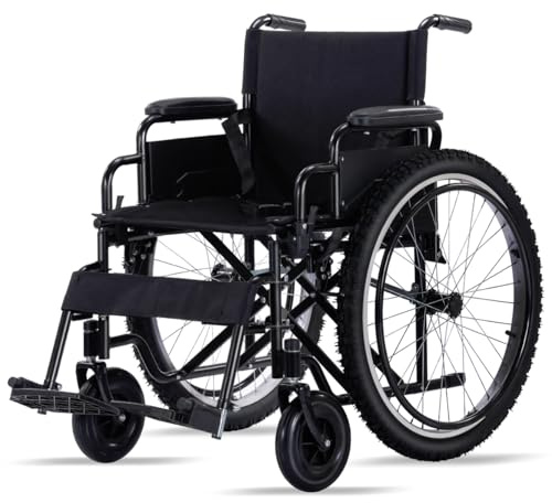 NOMIGO Self-Propelled Folding Wheelchair for Adults, Manual Wheelchair with Hand Brakes, Large Rear Wheels, Padded Seat, Rear Storage Pocket, Foldable Mobility Chair for Seniors, 100kg Capacity