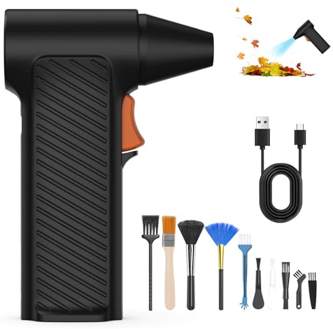 Elektrische Staubgebläse, 110000 U/Min Electric Air Duster, USB Wiederaufladbar, Druckluftspray PC Reinigungsset mit 5000mah Akku für Computer, Tastaturen, Autos, Sofas