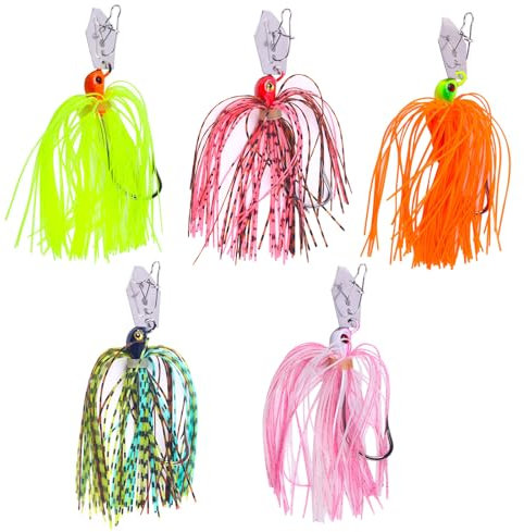 Riceel Kunstköder Set, 5 Stück Spinnerbait Angelköder Multicolor Buzzbait Spinnerbait Jigs 8cm Spinn-Köder Set 10g Fishing Bladed Jigs für Süßwasser Salzwasser Barsch Forelle Hecht Zander