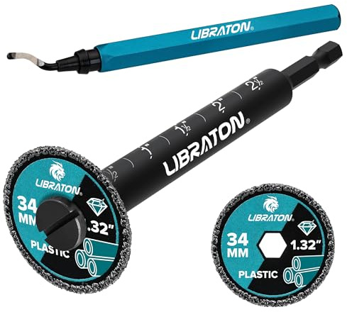 LIBRATON Inside Pipe Cutter for PVC Pipe, Internal Plastic Cutter Plumbing Tools Set with Deburring Tool, PVC Pipe Cutter Diamond Grit Cutting Wheel for Impact Drivers and Drills, PVC Cutter Tool