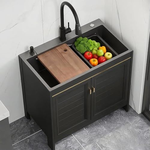 Évier Extérieur Autoportant,Évier INOX de Cuisine 1 Bac Professionnel,Lave-Mains Acier Inoxydable avec Robinet,Meuble sous-Lavabo,Lavabo avec Armoire,Vasque pour Restauration,Salle de Bain,Industrie