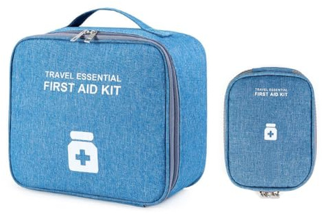 Kit de premiers secours 14 x 11 x 3 cm - Trousse à médicaments - Sac à pharmacie de voyage - Sac de rangement - Trousse médicale d'urgence - Kit de premiers secours, Bleu ##, m