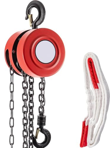 Palan Électrique Treuil de Levage Palan à chaîne Bloc de chaîne 1/2/3 tonnes (2200/4400/6600 LBS) capacité 8/15 Pieds Hauteur de Levage Construction en Acier Rouge Jaune(Red 3T 60ft)