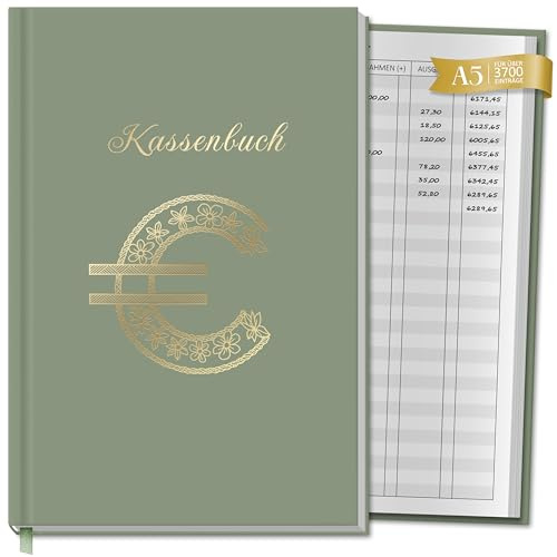 BIROYAL Kassenbuch A5, Übersichtlich & Logisch Strukturiert, 3700+ Einträge | 120 Seiten Haushaltsbuch mit 120g Stabiles Papier, Ausreichend Platz für Einnahmen & Ausgaben, Ideal für Kleinunternehmer
