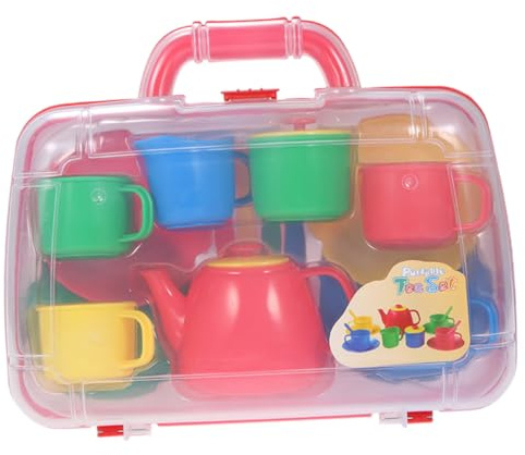 FRCOLOR Té Infantil de Plástico Seguro Juego Portátil con Tazas y Accesorios Coloridos para Niñas Juguete Educativo para Juego Simbólico y Regalo Reutilizable