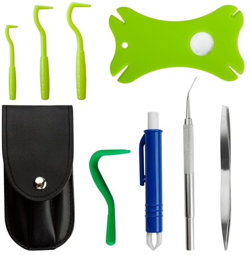Meritaipolw Strumento di rimozione delle zecche 8 in 1 con custodia, pinzetta per zecche, lente d'ingrandimento, strumento di rimozione delle zecche per cani, set di rimozione delle zecche per cani e