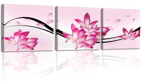 PIY PAINTING 3pcs Stampe Da Parete Moderne Fiori Rosa Disegno Su Tela Canvas Quadri Da Parete Stampe Su Tela Quadro Decorazione Murale Immagine Pittura Quadro Soggiorno Cucina Ufficio 30x30 cm