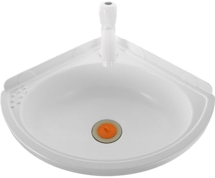 DIYEAH Lavabo de Esquina Colgante de Plástico Blanco con Grifo Lavabo Compacto Pared para Optimización Pequeños y Diseño Duradero y Fácil Limpieza