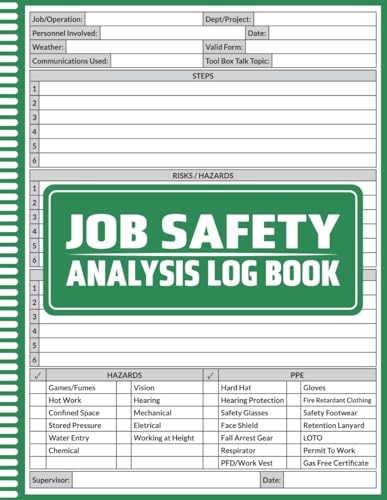 Job Safety Analysis Log Book: Safety Documentation for Construction, Maintenance, and Industrial Jobs, Hazard Identification, Risk Assessment, and ... Site Safety, Toolbox Talks, and Risk Control