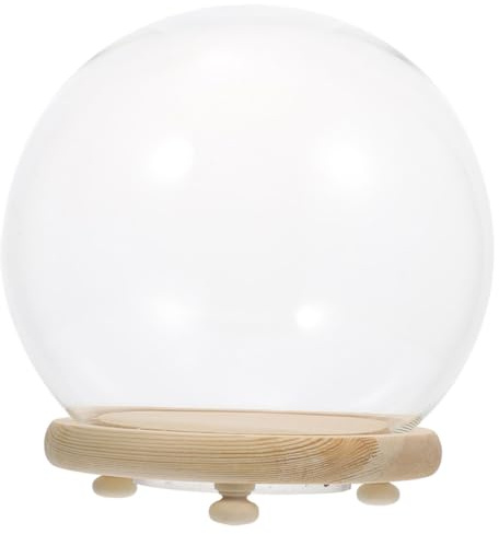 OHPHCALL Luminöse Micro Landschaft Glasglocke mit Holzsockel Dekorative Glasvitrine für Ewige Blumen Staubgeschütztes Display für Wohnzimmer Garten und DIY Tischdekoration