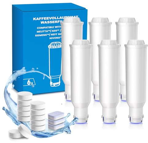Filtro acqua per macchine da caffè con 3 compresse decalcificanti 12 compresse detergenti, adatto per Melitta Pro Aqua, inserto filtro Nivona, cartuccia filtrante Krups F088, compatibile con Melitta