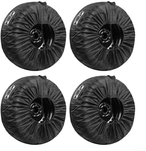 4 st däckväskor hjulskyddsset dammtätt vattentätt polyestertyg reservdäcks förvaringsöverdrag med justerbara spännen för däck under 80 cm diameter