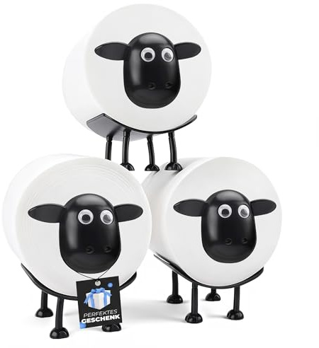 Schaf Toilettenpapierhalter 3er Stapelbar - Freistehender Klopapierhalter | ICARE Sheep up Rollenhalter für 42mm Rollen - Für Badezimmer Deko, Gäste-WC & Wohnzimmer - Originelle lustige Geschenke