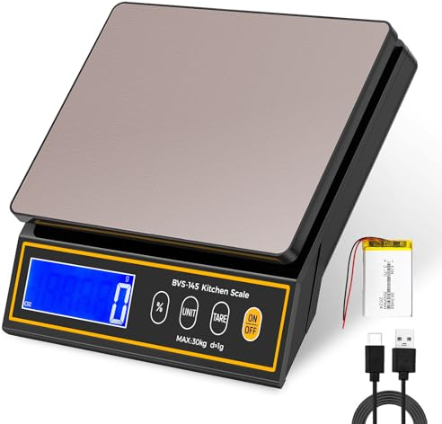Bonvoisin 30kg/66lb Digital Kitchen Scale with Percentage Weighing Function – Rechargeable Baking Scale, 1g Precision, 9 Units, Tare & Tilted Display for Candle, Soap and Sourdough Bread Making