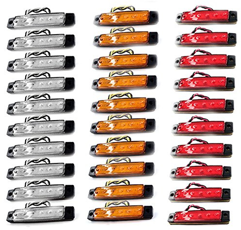 VIGORFLYRUN PARTS LTD 30x 3.8 6 LED Luce Laterale da Camion Indicatore LED Lampada di Posizione, per 12V Rimorchio Camion Furgone Rimorchi Auto Trattore Camper SUV (Rosso + Ambra + Bianco)