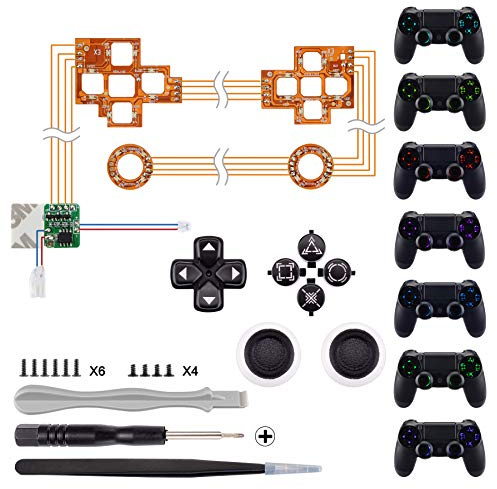 eXtremeRate Ersatz Leuchttaste Knöpfe für ps4 LED Tasten Set Buttons D-Pad Steuerkreuz Thumbsticks DTF LED Kit für ps4 Controller(Symbols Leuchttaste)
