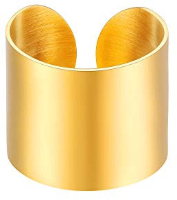 PROSTEEL 18K vergoldet Unisex Ring 17mm breit massiv Bandring hochglanzpoliert Offener Ring Damen Herren ModeSchmuck Accessoire für Valentinstag Jahrestag