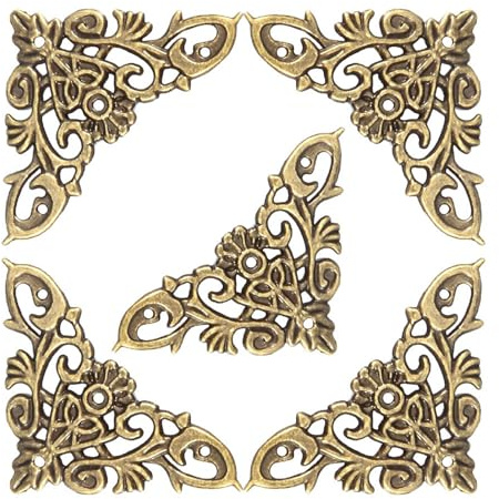 12 Stück Eckenschutz, Antik-Optik, Metall, hohl, Ecken für Buch, Sammelalbum, Schmuck, Holzbox (groß)